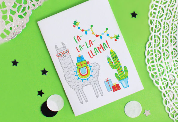DIY Lama Weihnachtskarte basteln Free Printable