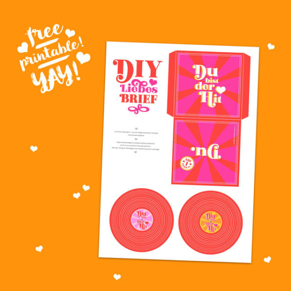 Printable DIY Schallplatten-Karte basteln als Liebesbrief zum Valentinstag